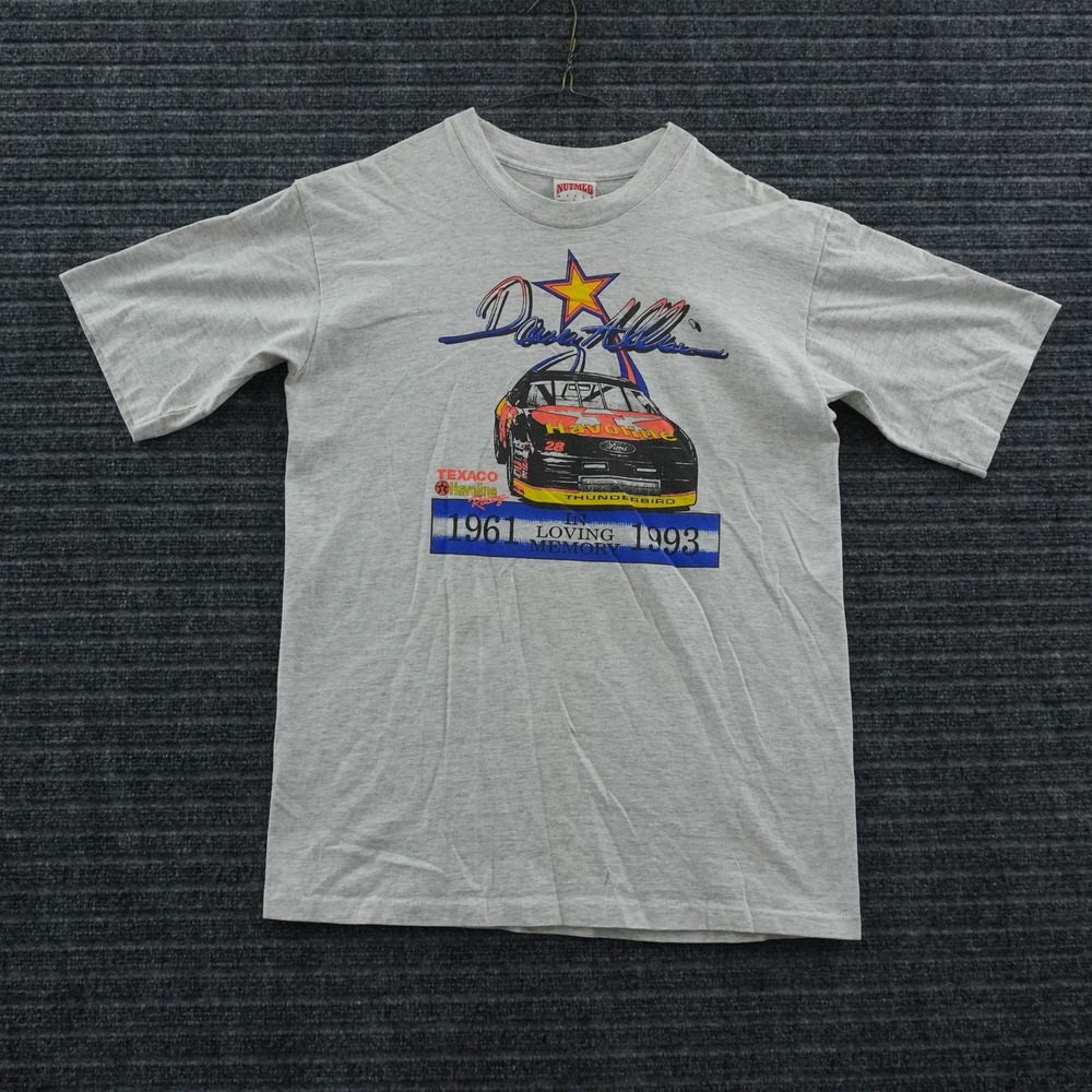 Nutmeg Mills Davey Allison T-Shirt Mens L Gray Vintage 90s NASCAR Racing Tee